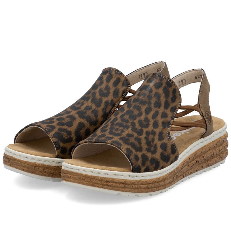 Women's beige leopard print platform sandals Rieker 62741-90 Footwear Your Sports Performance