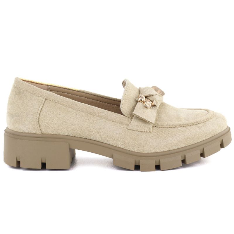 Women's suede shoes with decoration, beige M.Daszyński MR23106 M. Daszyński