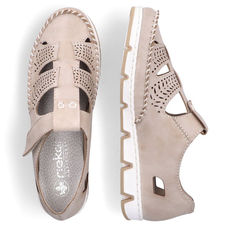 Rieker W RKR651 beige leather openwork shoes with velcro Footwear/Lifestyle/Rieker Your Sports Performance