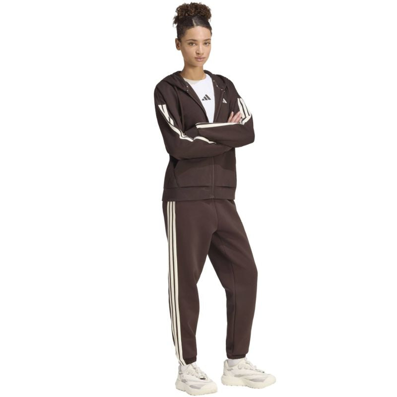 Women's adidas Essentials 3-Stripes Full-Zip Fleece Hoodie Brown KX0784