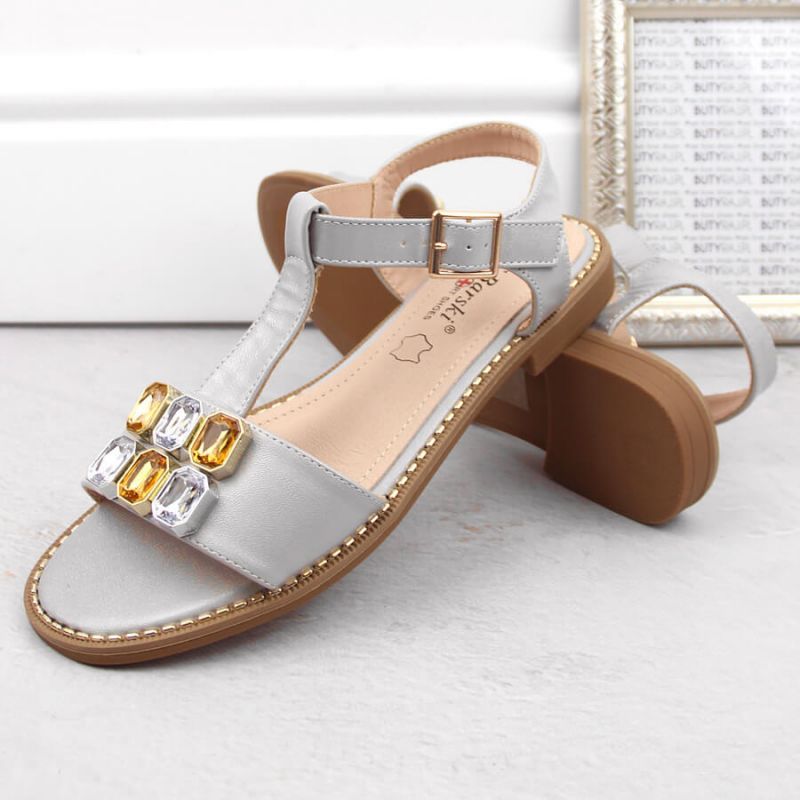 Comfortable sandals with zircons S.Barski W OLI261B, silver Footwear/Lifestyle/S.Barski Your Sports Performance
