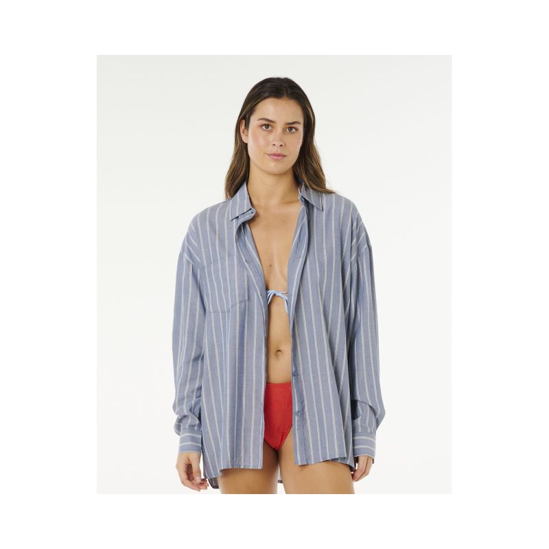 RIP CURL Women's Beach Days Pinstripe Shirt Blue