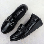 Women's patent leather wedge shoes, black, Rieker L5352-00 Footwear Your Sports Performance