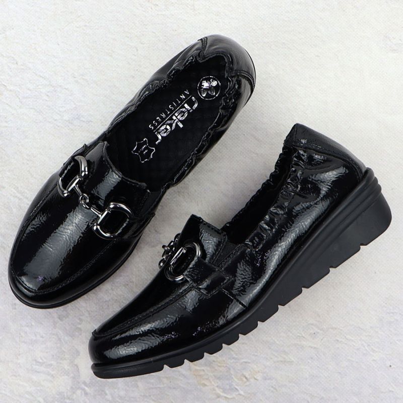 Women's patent leather wedge shoes, black, Rieker L5352-00 Footwear Your Sports Performance
