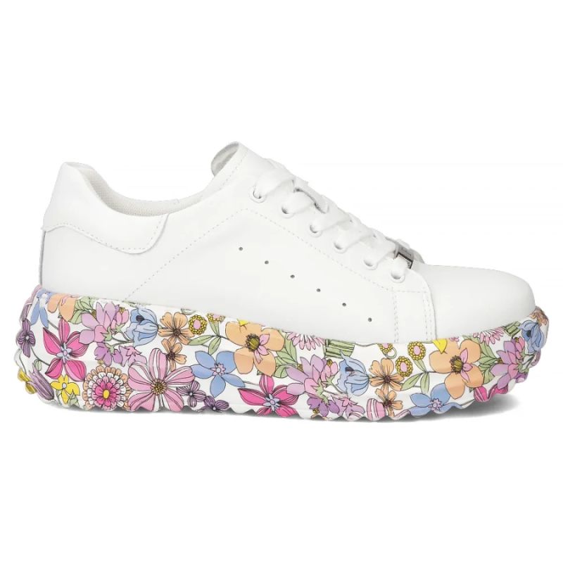 Leather platform sneakers with white floral print Filippo DP7507