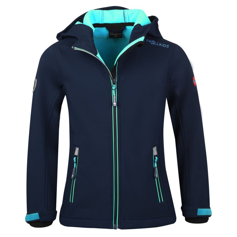 TrollKids Girls Trollfjord Jacket navy/mint softshell jacket for girls (175-132) In preparation Your Sports Performance