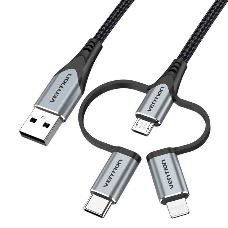 Vention USB-A 3in1 Micro-B USB-C Lightning Cable 1m Gray In preparation Your Sports Performance
