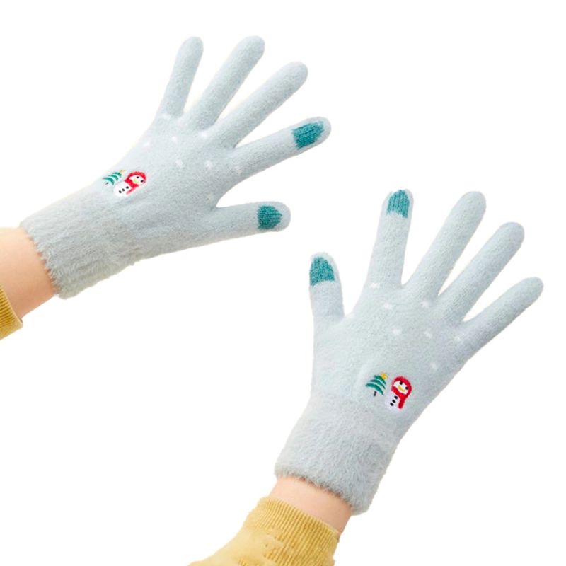Women's winter telephone gloves with a snowman and a Christmas tree - green Hurtel