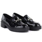 Women's leather lords moccasins with thick soles, black Vinceza 39985 Vinceza