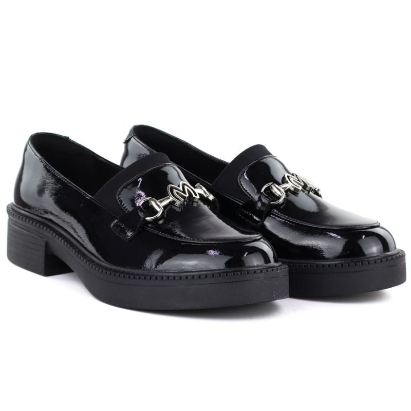 Women's leather lords moccasins with thick soles, black Vinceza 39985 Vinceza
