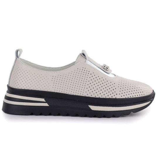 Women's leather openwork shoes on a beige platform S.Barski 7092 S.Barski