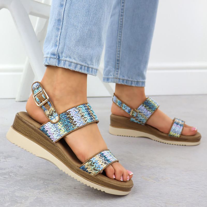 Women's wedge sandals, blue braided, Potocki 45302 Footwear Your Sports Performance