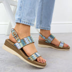 Women's wedge sandals, blue braided, Potocki 45302 Footwear Your Sports Performance