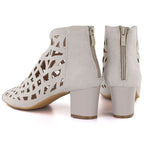 Women's suede ankle boots with openwork, open toe, beige M.Daszyński MR1954-15 To be categorized Your Sports Performance