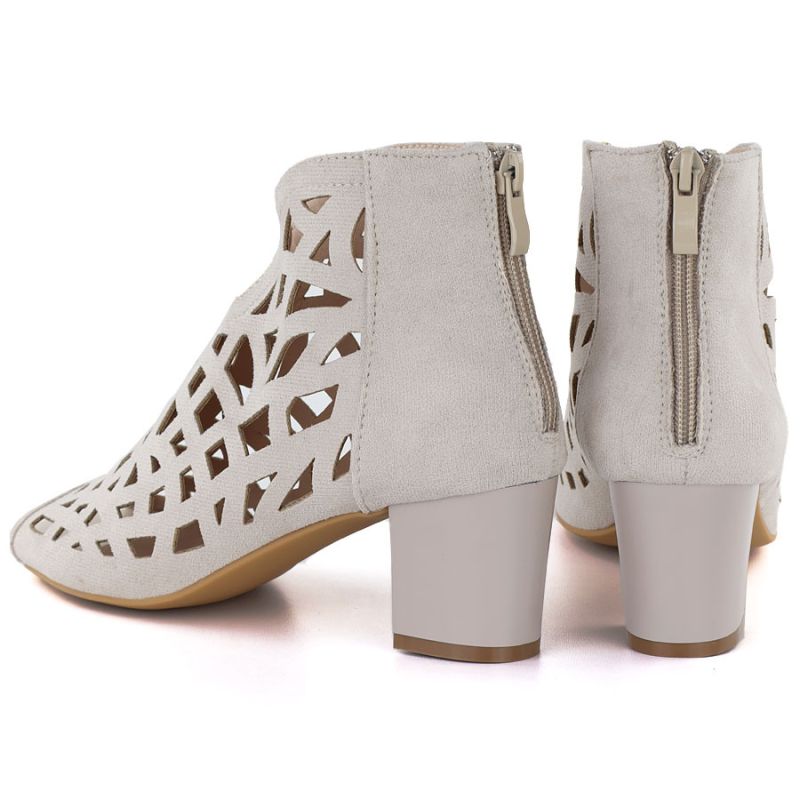Women's suede ankle boots with openwork, open toe, beige M.Daszyński MR1954-15 To be categorized Your Sports Performance