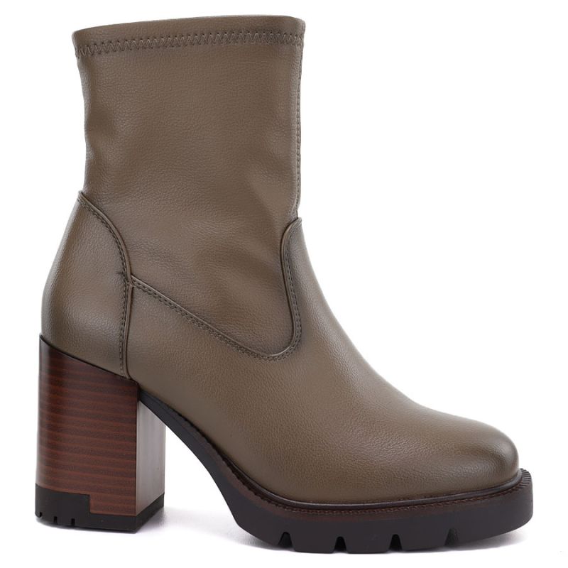 Women's khaki ankle boots with a block heel Potocki 12419
