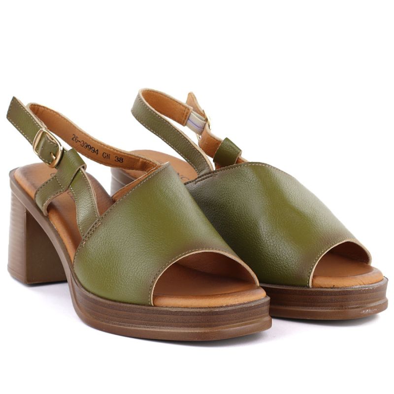 Women's green leather high-heeled sandals Vinceza 26-39994 Vinceza