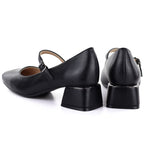 Women's block heel shoes with a strap, black Potocki 12815 Potocki