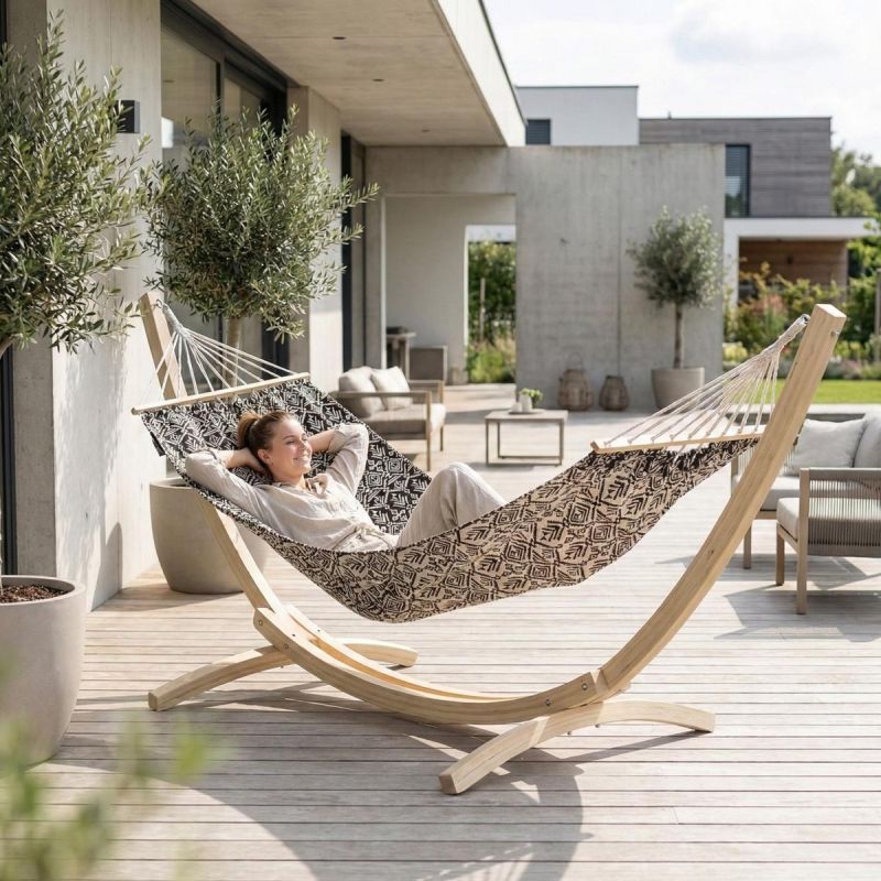 GARDEN HAMMOCK FOR 1 PERSON 200X100CM WITH SPREADER BAR ETHNO BLACK AND WHITE Home and Garden/Garden Your Sports Performance