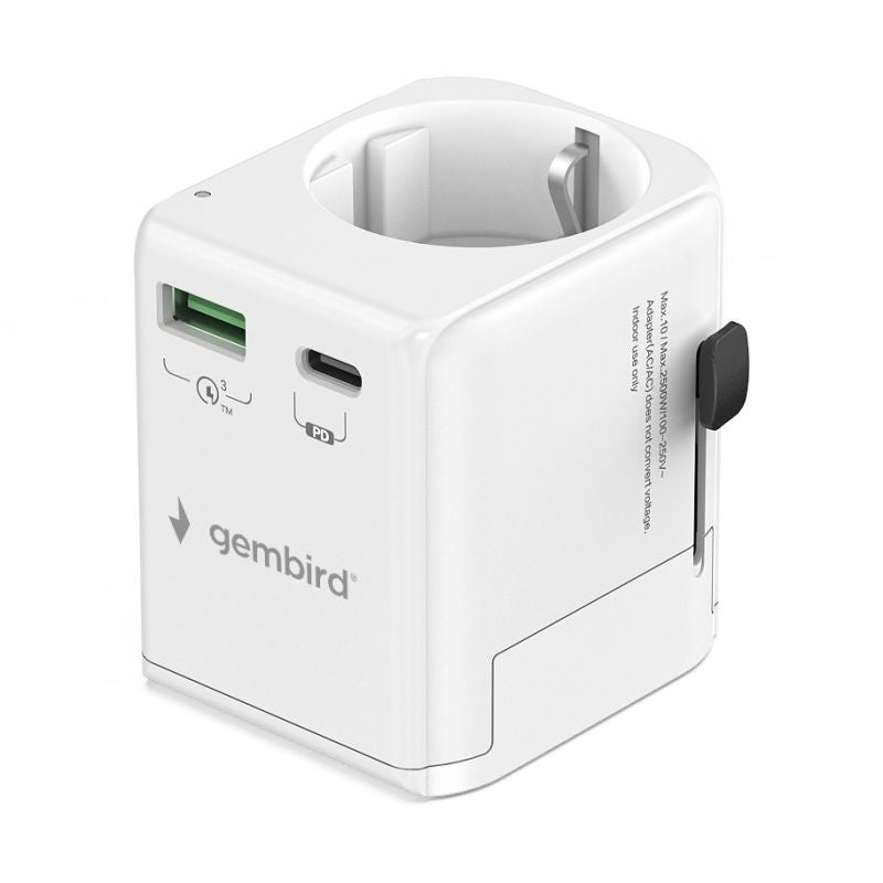 GEMBIRD UNIVERSAL GROUNDED TRAVEL ADAPTER 20W, WHITE Kable i adaptery/Adaptery, przejściówki Your Sports Performance