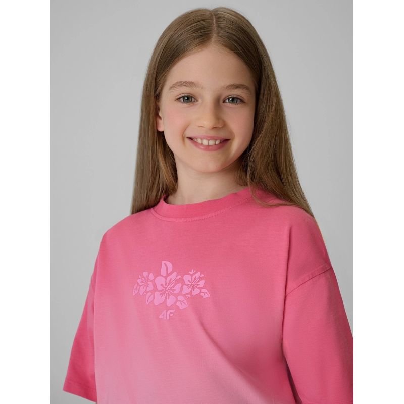 Girls' loose T-shirt with print 4F 4FJRSS26TTSHF4186-90A
