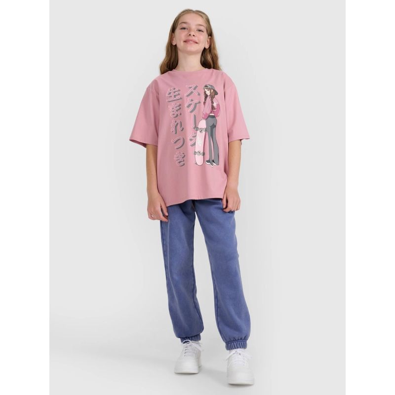 Oversized T-shirt with print for girls 4F 4FJRAW25TTSHF2936-54S *Kategoria tymczasowa Your Sports Performance