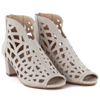 Women's suede ankle boots with openwork, open toe, beige M.Daszyński MR1954-15 To be categorized Your Sports Performance