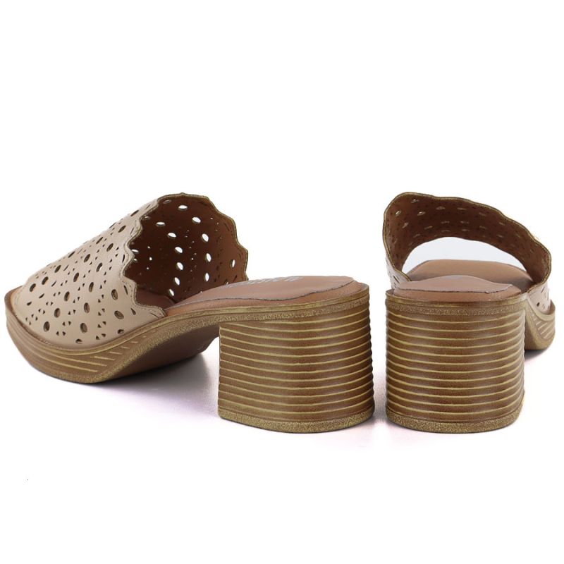 Women's openwork beige mules with a heel M.Daszyński MR2598-7 M. Daszyński
