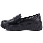 Black leather wedge moccasin shoes Vinceza 133135