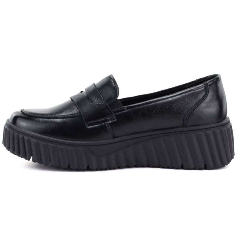 Black leather wedge moccasin shoes Vinceza 133135