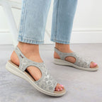 Women's elastic high heel sandals with floral pattern, gray Unisoft 7196 Footwear Your Sports Performance