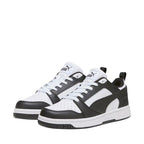 Puma Rebound V6 Lo Mid kids' shoes white and black 393833 01 Puma