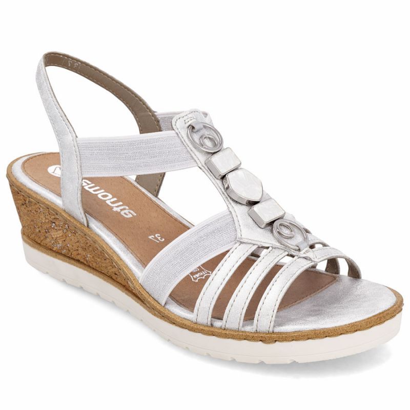 Women's wedge sandals with elastic bands silver Remonte R6264-92 Footwear Your Sports Performance