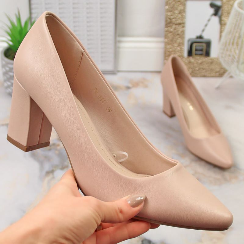 Women's nude pumps with a block heel Sergio Leone PB414 Footwear Your Sports Performance