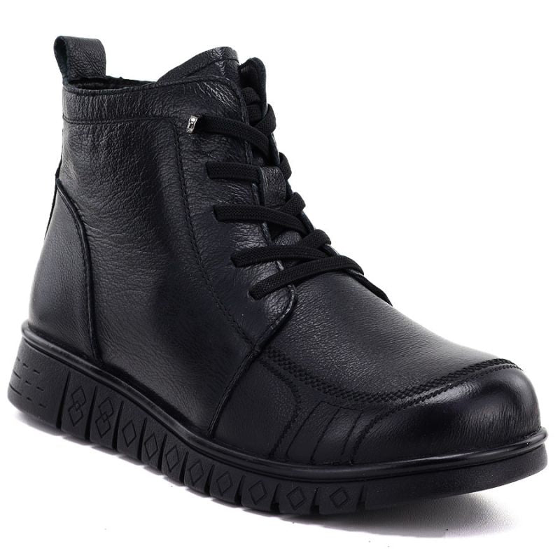 Women's comfortable leather ankle boots, black, Cambell RI15302