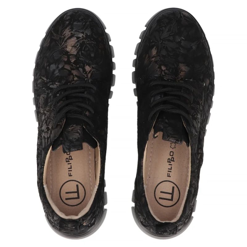 Filippo Black Floral Leather Platform Shoes DP6846 Filippo