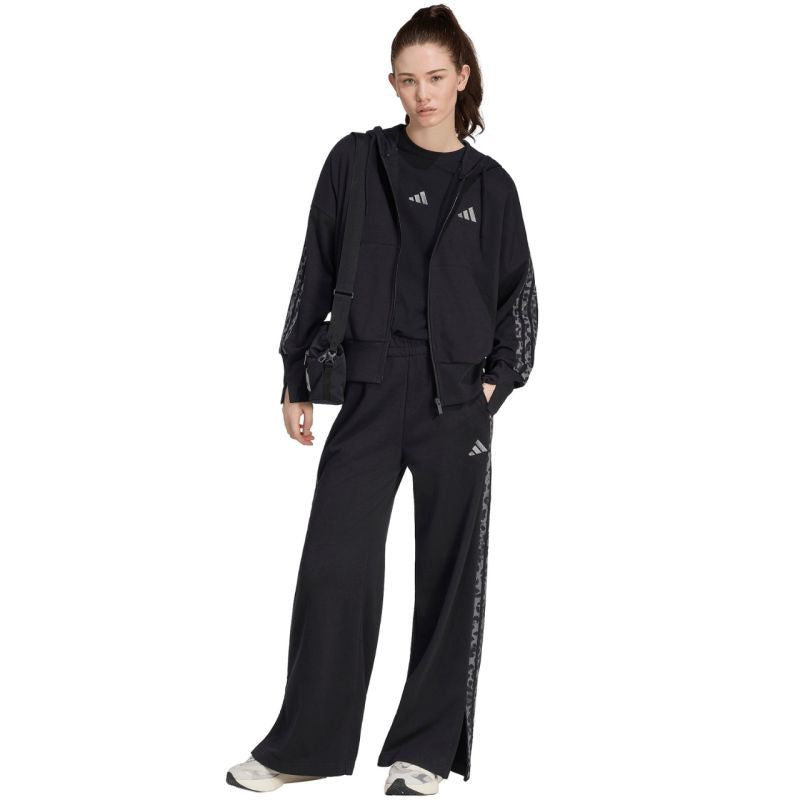 Women's adidas Seasonal Essentials Animal Print 3-Stripes Full-Zip Hooded Sweatshirt Black KS8002