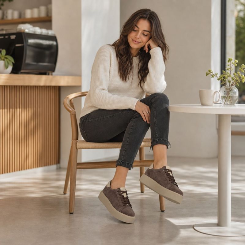 Women's leather platform sneakers, brown, Filippo DP6119