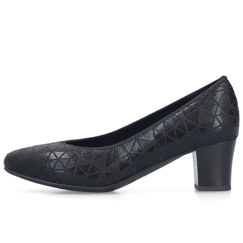 Women's leather pumps with a low heel, black Rieker 44650-05