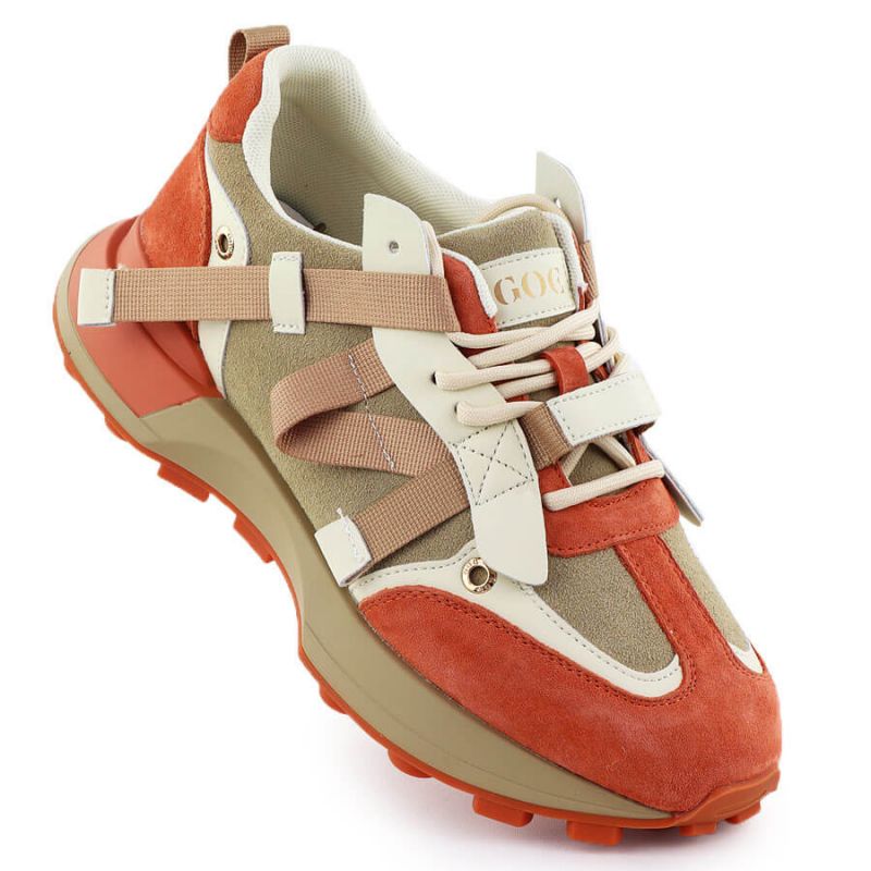 Women's beige and orange leather sneakers Goe RR2N4064 Footwear Your Sports Performance