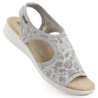 Women's elastic high heel sandals with floral pattern, gray Unisoft 7196 Footwear Your Sports Performance