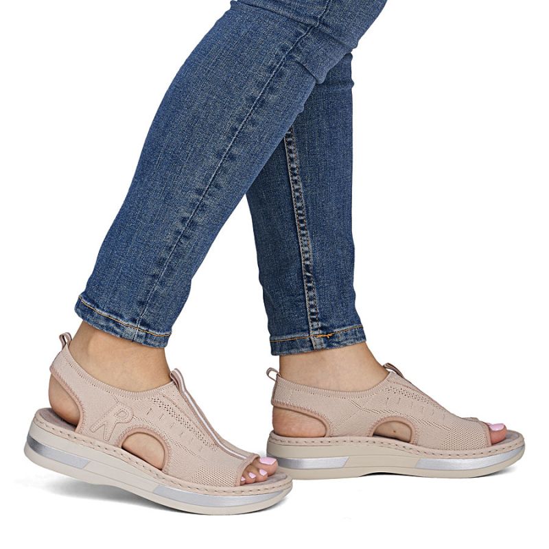 Women's pink slip-on platform sandals Rieker V59B5-31 Rieker