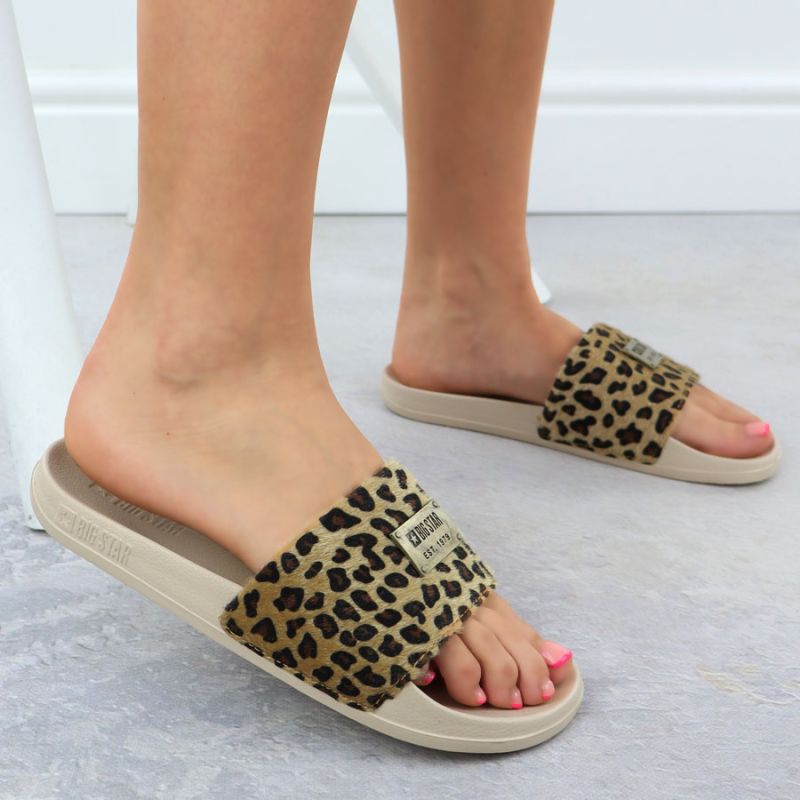 Women's leopard print beach flip-flops for the pool, beige SS274715 Footwear Your Sports Performance