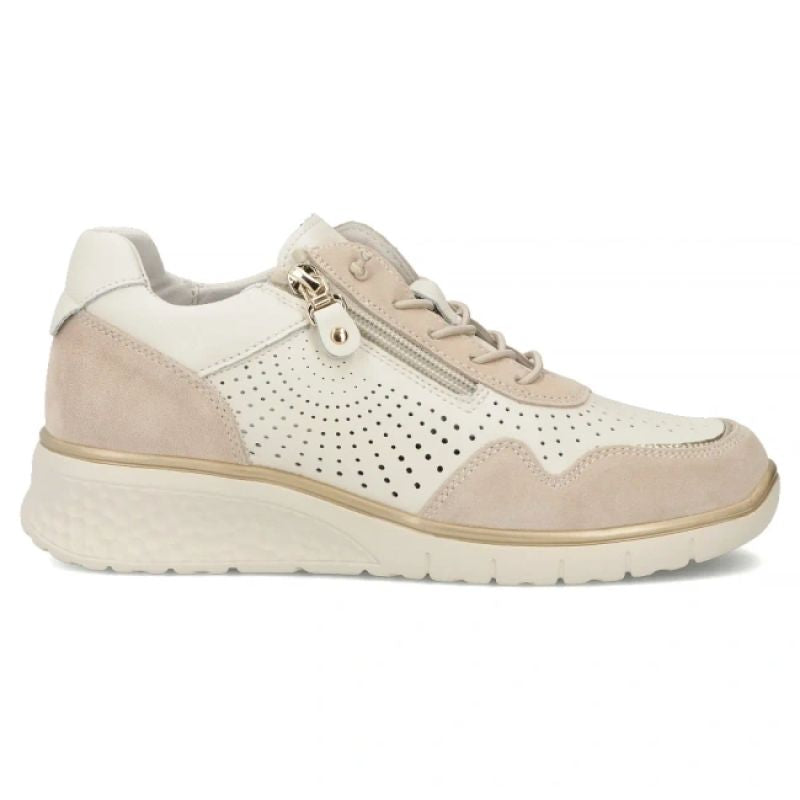 Women's leather sneakers with openwork wedges, beige Filippo DP7605 Filippo