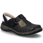 Women's leather openwork sandals, comfortable, wide, black, Rieker 46397-00 Rieker