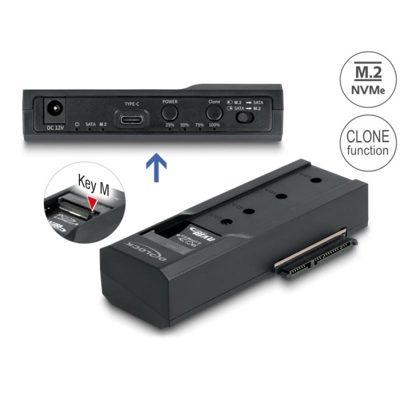 Delock - Memory Controller - Clone Function - 2.5", 3.5", M.2 (6.4 cm, 8.9 cm) - M.2 Card (PCIe NVMe and SATA) / SATA SSD - USB-C 3.2 (Gen 2x1) Kable i adaptery/Adaptery, przejściówki Your Sports Performance