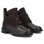 Women’s Leather Ankle Boots, Crocodile Effect, Chocolate Brown Filippo DBT820