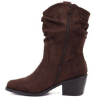 Women's ankle boots, ruffled cowboy boots, brown, Vinceza HX27-16536