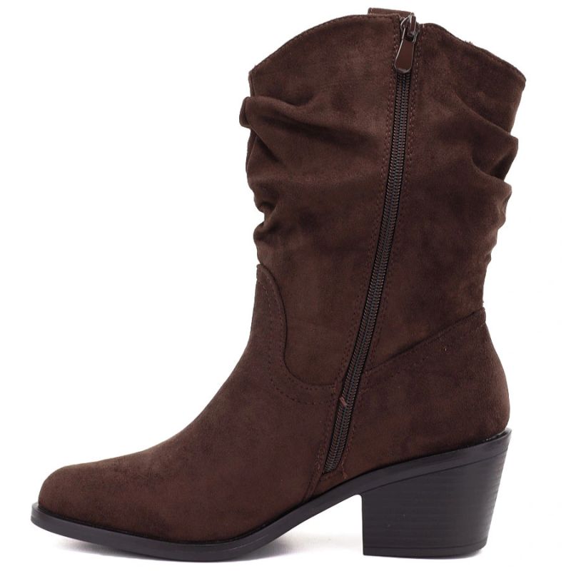 Women's ankle boots, ruffled cowboy boots, brown, Vinceza HX27-16536