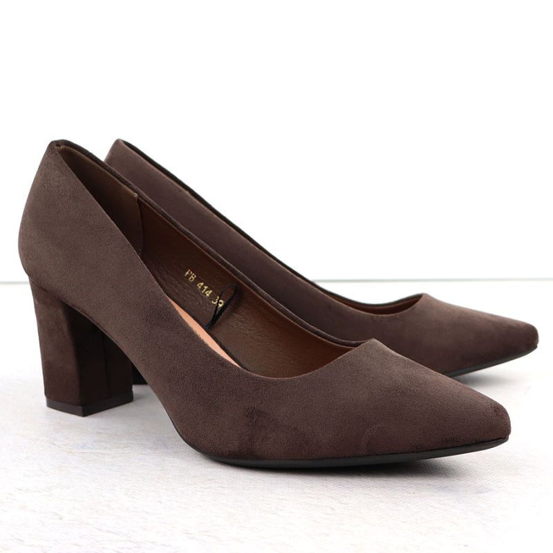 Women's chocolate suede pumps with a block heel Sergio Leone PB414 Footwear Your Sports Performance